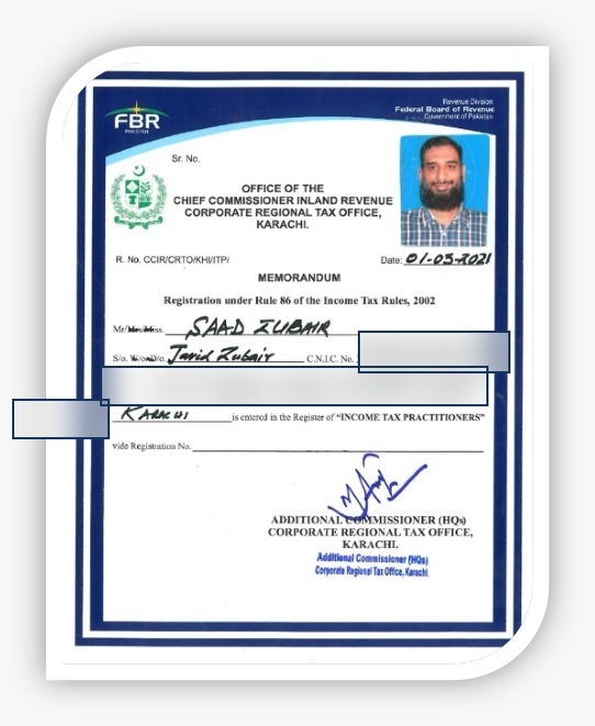 Income Tax Practitioner registration certificate, Federal Board of Revenue