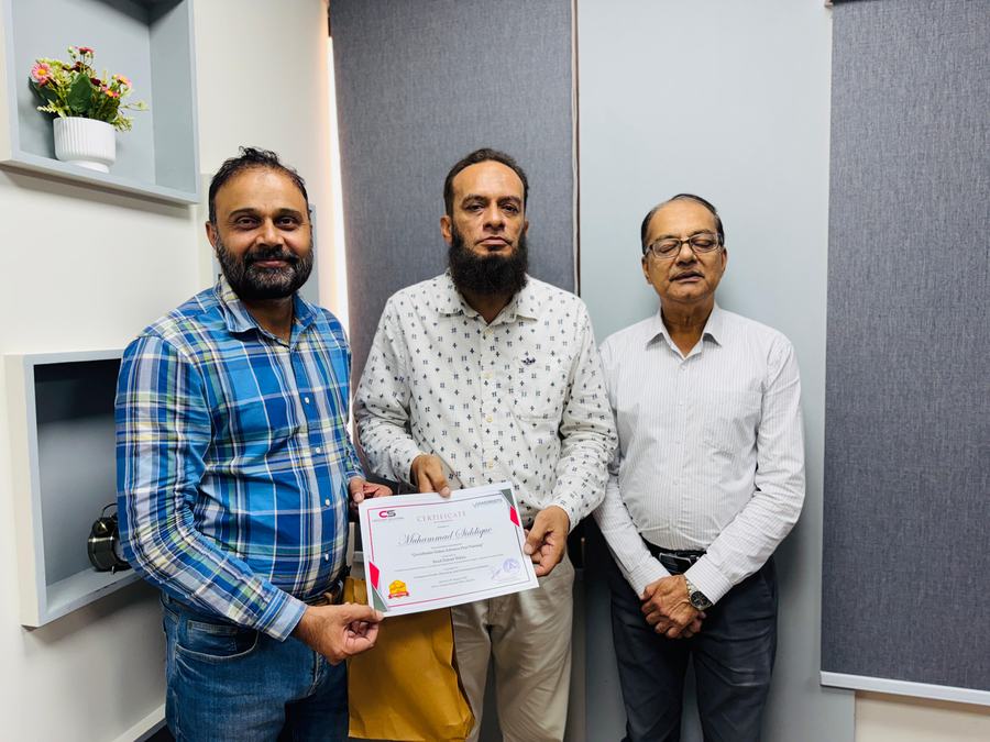 Client training session and certificate ceremony photo
